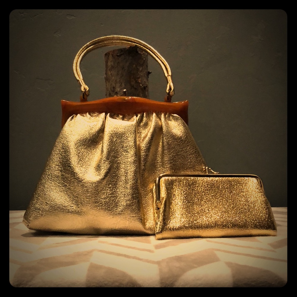 Vintage Metallic Gold Purse with Matching Wallet